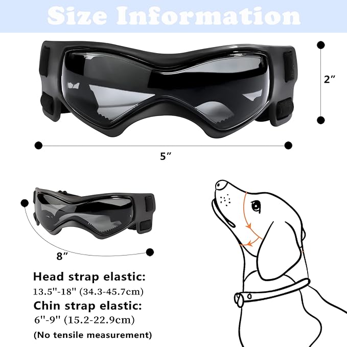 QUMY Dog Goggles UV Protection for Small to Medium Breed, Dog Sunglasses Windproof Anti-Fog Dustproof Snowproof, Puppy Glasses for Outdoor Riding Driving with Comfortable Frame Adjustable Straps