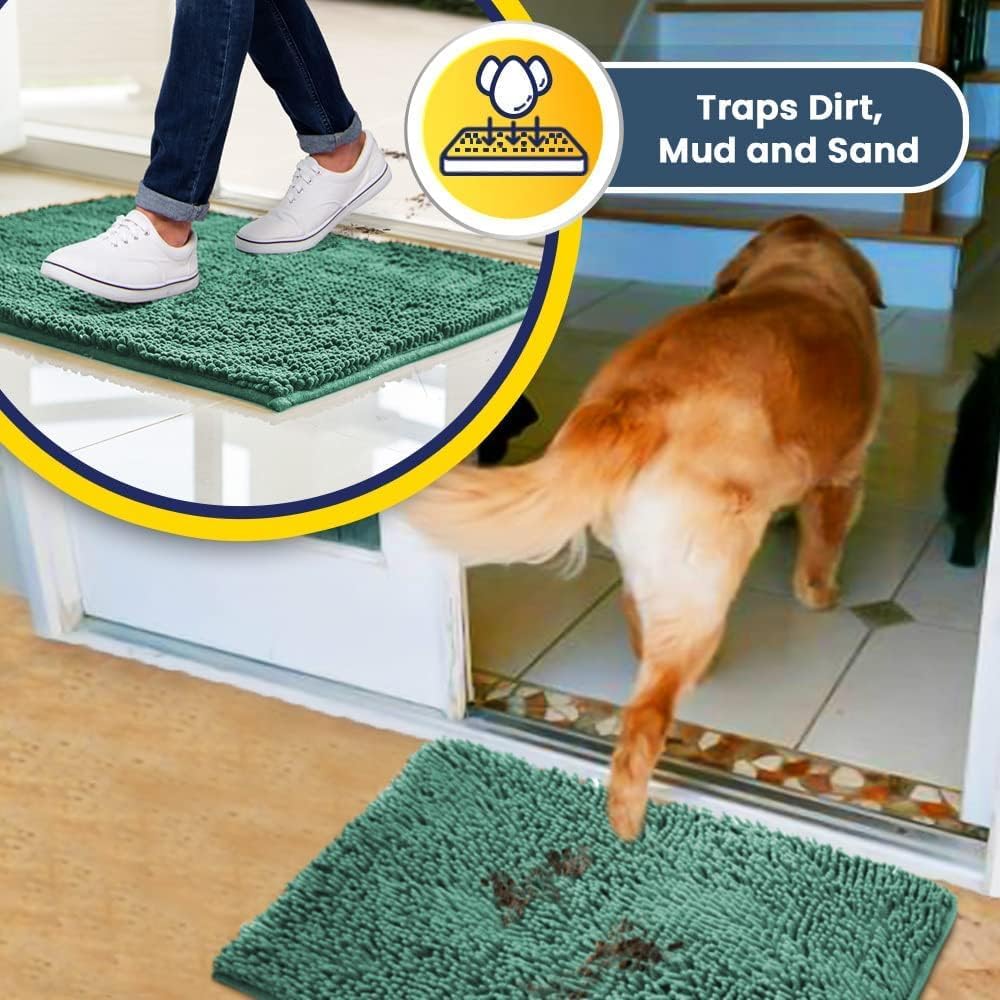 Muddy Mat® Shown on TV – Super Absorbent Door Mat Indoor, Microfiber Quick Dry Chenille Entryway Rug, Non-Slip Front Door Mat, Indoor Mats for Entryway, Machine Washable Pet Rug, Sea Green 36"x60"