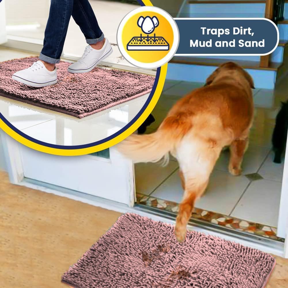 Muddy Mat® Original Dog Door Mat for Muddy Paws, Super Absorbent Microfiber, Non-Slip Washable Pet Rug, Quick Dry Chenille Entryway Carpet, Machine Washable Indoor Outdoor mat, Pink 18"x28"