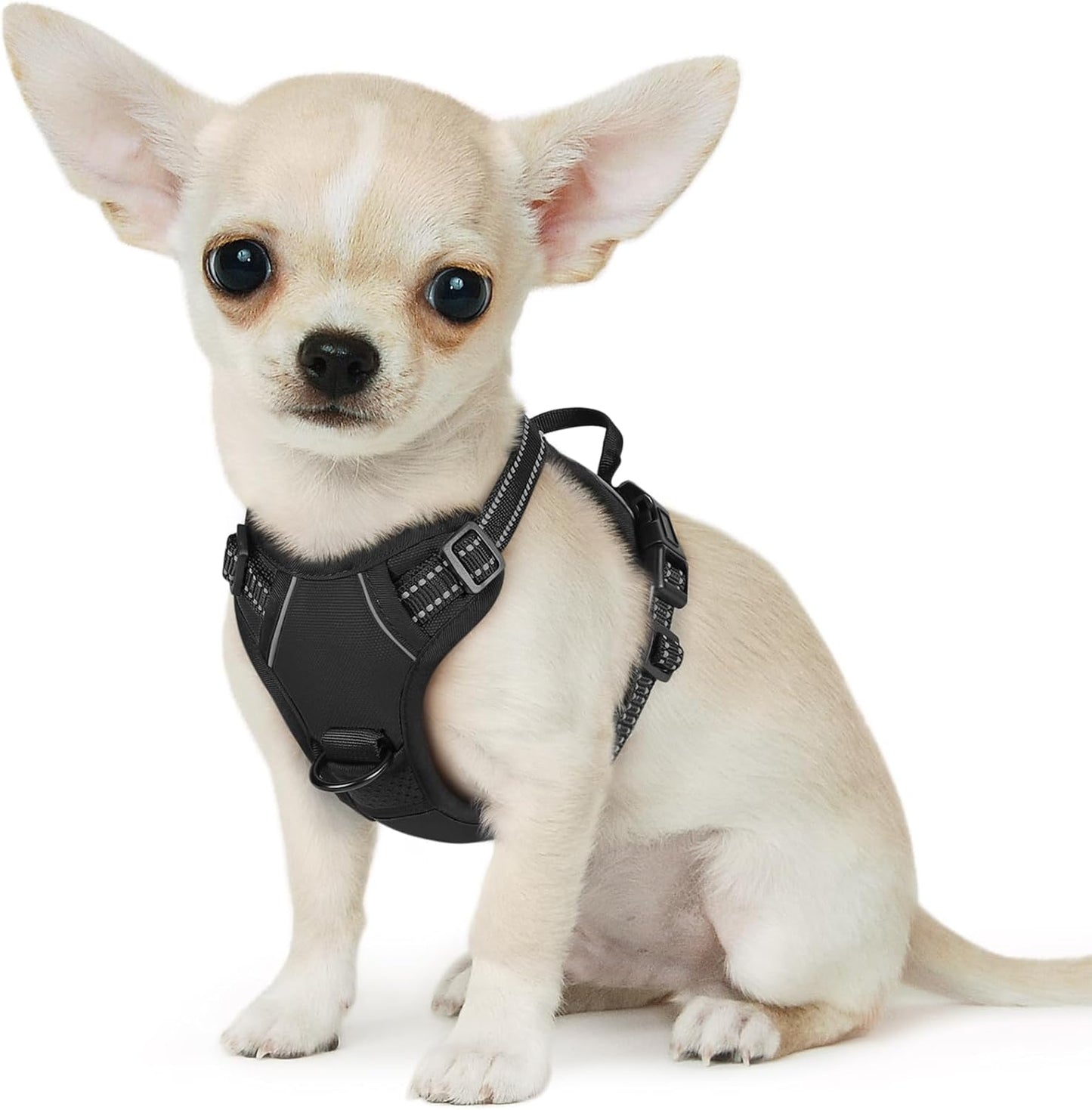 Eagloo Small Dog Harness No Pull, Service Vest with Reflective Strips and Control Handle, Adjustable and Comfortable for Easy Walking, No Choke Pet Harness with 2 Metal Rings, Black, XS