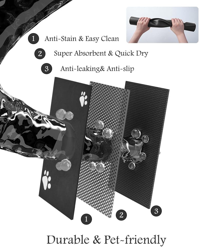 Pet Feeding Mat-Absorbent Dog Mat for Food and Water Bowl-No Stains Quick Dry Water Dispenser Mat-Dog Accessories Pet Supplies-Bowl for Messy Drinkers（Black,17"x28"