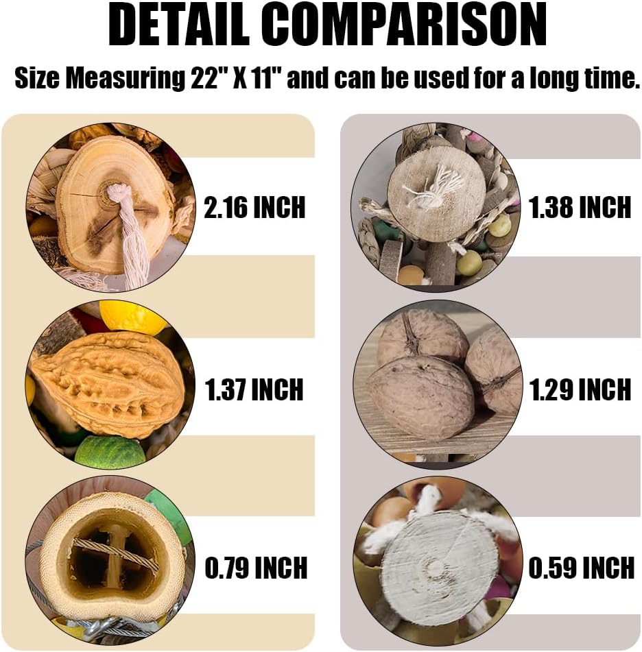 Extra Large Bird Parrot Toys- 21.7 inch Multicolored Natural Wooden Walnut Parrot Chewing Toy Suggested for Macaws cokatoos, African Grey and a Variety of Amazon Parrots. (Large Size)