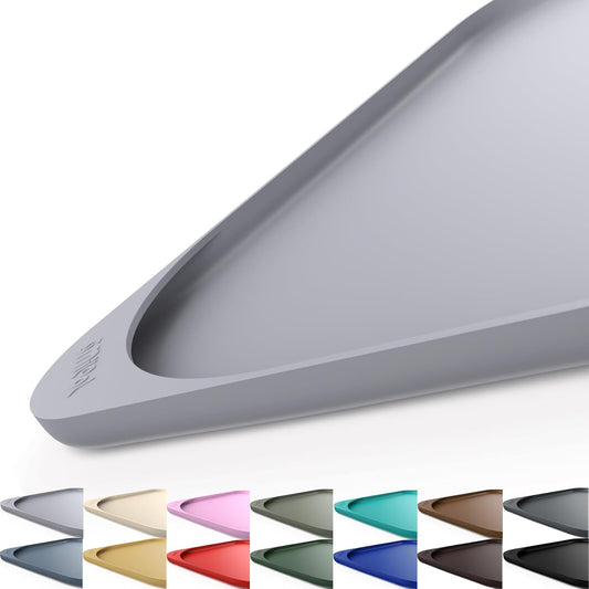 Silicone Pet Feeding Mat with Raised Edge & Residue Collection Pocket for Food and Water, Dog Bowl Mats, Cat Bowls Placemat with High Lip for Floor Waterproof, 24 x 16 x 0.8 Light Gray