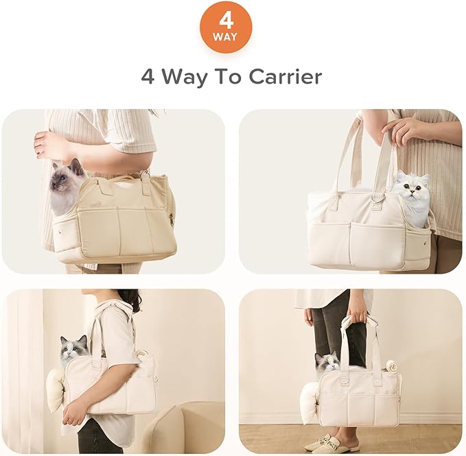 Dog Carriers for Small Dogs, Soft Sided Folding Small Dog Carrier for Dogs Medium Cats Puppies up to 13 Lbs, Washable Breathable Puppy Carrie Carrier for Outdoor Travel (Small Beige)