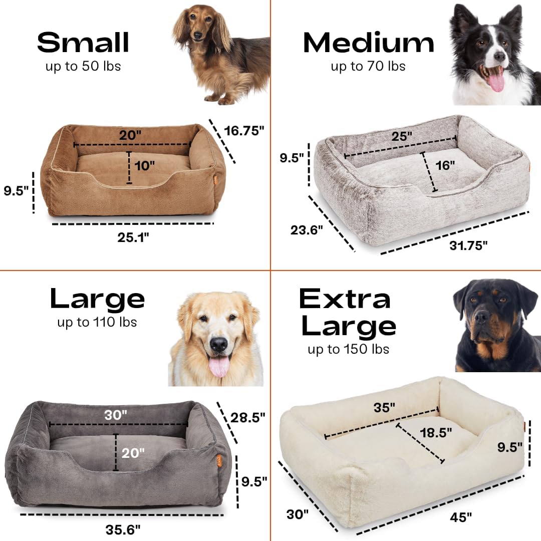 FUZI Luxury Aesthetic Dog Bed for Medium Dogs with Washable Cover, Pet Couch, Pet Bed with Sides, Non-Slip Bottom, Soft and Durable Calming Dog Bed, Faux Rabbit Fur, Medium 31.75x23.6x9.5 Light Brown