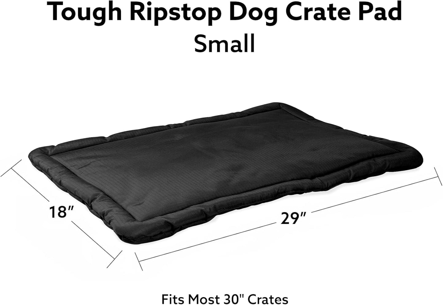 K9 Ballistics Tough Ripstop Dog Crate Pad - Durable & Machine Washable with Non-Skid Bottom and 120-Day Warranty, Fits 30" Wire Crates - Small, Obsidian Black