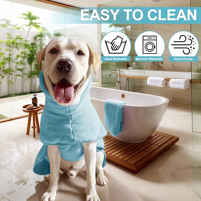 Medium to Large Size Dog Bathrobe, Quick Drying Super Absorbent Used for After Bathing, Warm Dog Towels, Adjustable Hoodies and Belts for Pet Dogs Bath Clothes Products(Blue, 5XL)