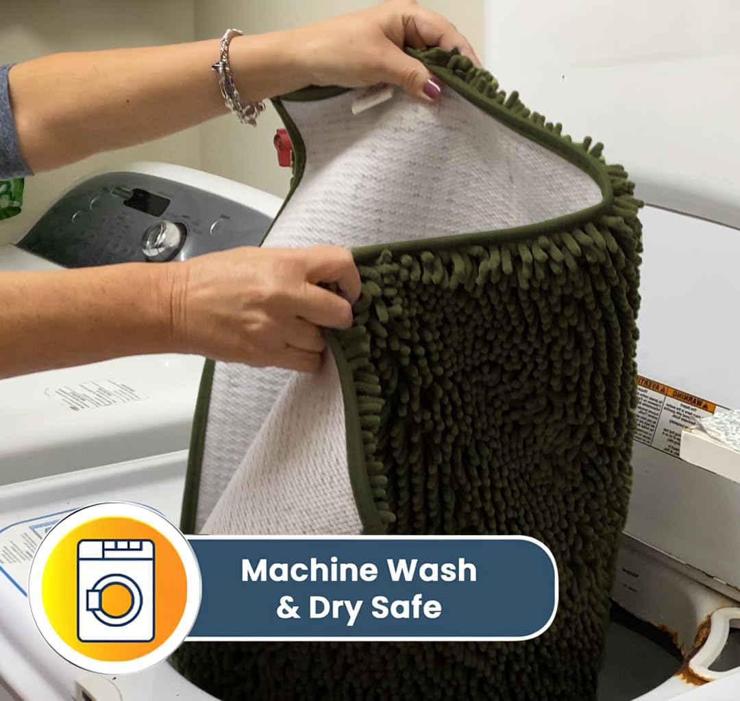 Muddy Mat® Shown on TV – Super Absorbent Door Mat Indoor, Microfiber Quick Dry Chenille Entryway Rug, Non-Slip Front Door Mat, Indoor Mats for Entryway, Machine Washable Pet Rug, Army Green 36"x60"