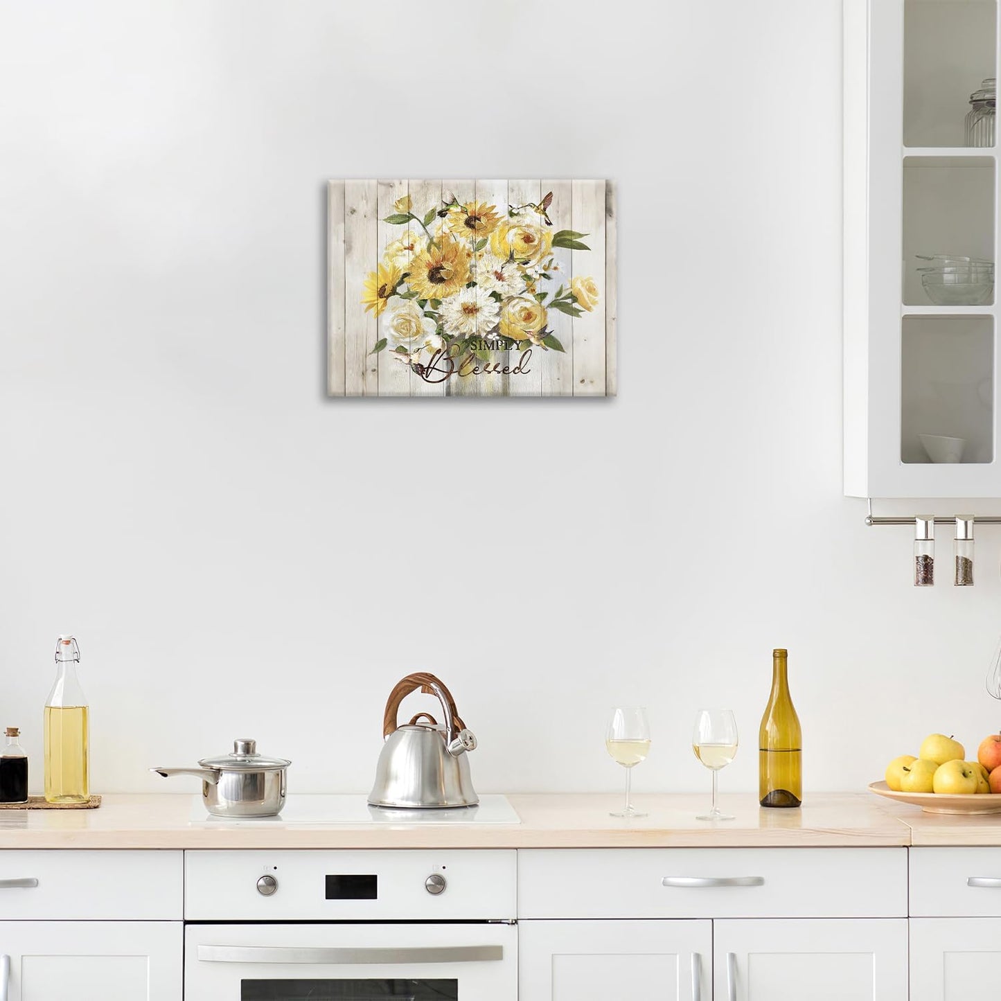 Sunflower Bathroom Pictures Wall Art, Simple Blessed Floral Bathroom Wall Decor, Flower Framed Painting Canvas Artwork for Bedroom Living Room Decorations 20"L x 16"W