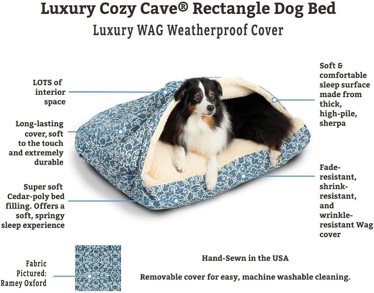 Snoozer Pet Products Luxury Rectangle Cozy Cave, Wag Collection, Medium, Pedigree Denim