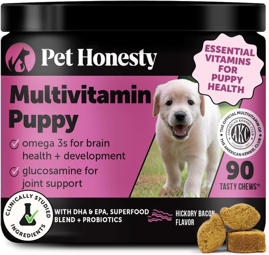 Multivitamin Puppy Treats - Essential Dog Supplements & Vitamins for Learning and Cognitive Development- Probiotics, Omega Fish Oil for Health, Heart & Immunity - Dog Health Supplies