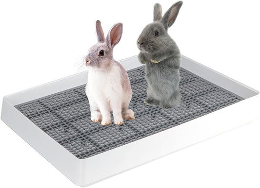 FHTONGE Extra Large Rabbit Litter Box Trainer Tray, Bunny Potty Training Litter Box for Cage,Rectangular Rabbits Litter Pan Pet Toilet with Grid for Squirrel Guinea Pig Rat Chinchilla Hedgehog Hamster