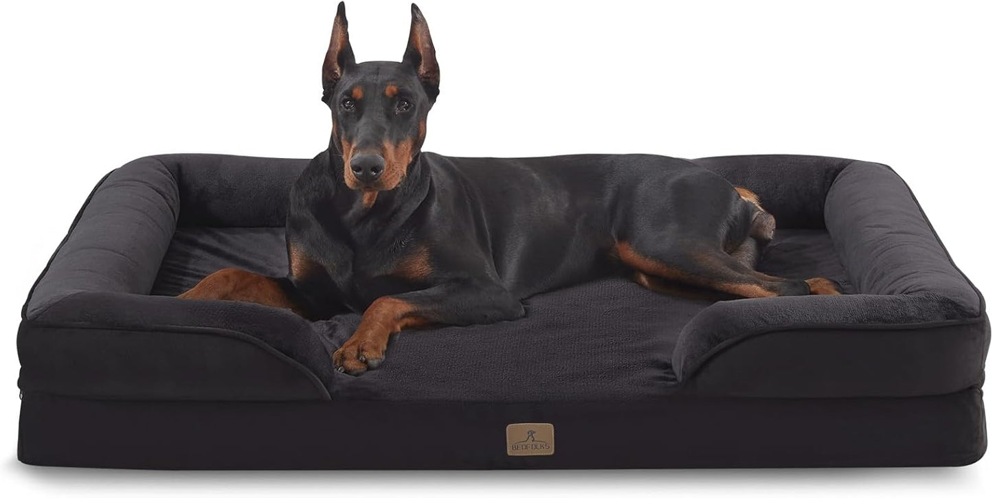 Bedfolks Orthopedic Dog Bed, Waterproof Dog Sofa Bed for Extra Large Dogs, Egg Foam Pet Couch Bed with Removable Washable Cover and Nonslip Bottom, Black