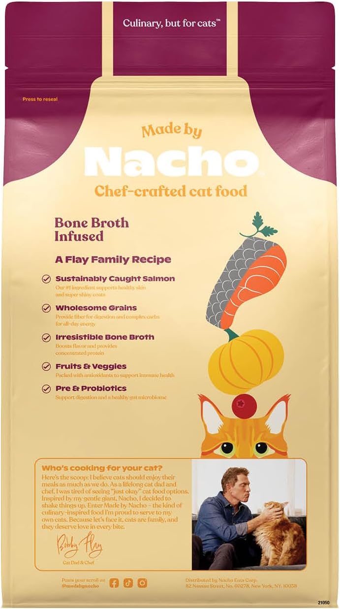 Made by Nacho Dry Cat Kibble 11lb Bag, High Protein and Grain-Friendly Premium Cat Food, Sustainably Caught Salmon and Pumpkin, Infused with Bone Broth for Hydration, Limited Ingredients, Single Bag