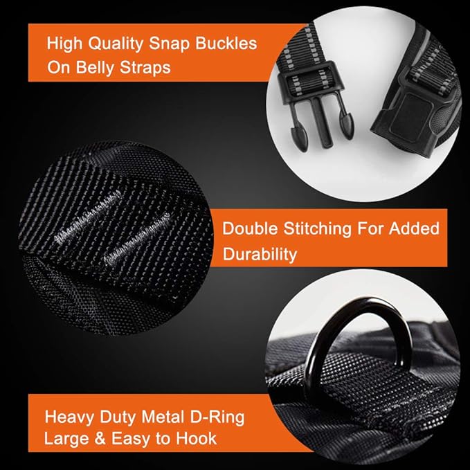 PHOEPET No Pull Dog Harness Reflective Adjustable with 2 Metal Leash Hooks and Soft Training Handle [Over The Head Design](L, Baby Blue)