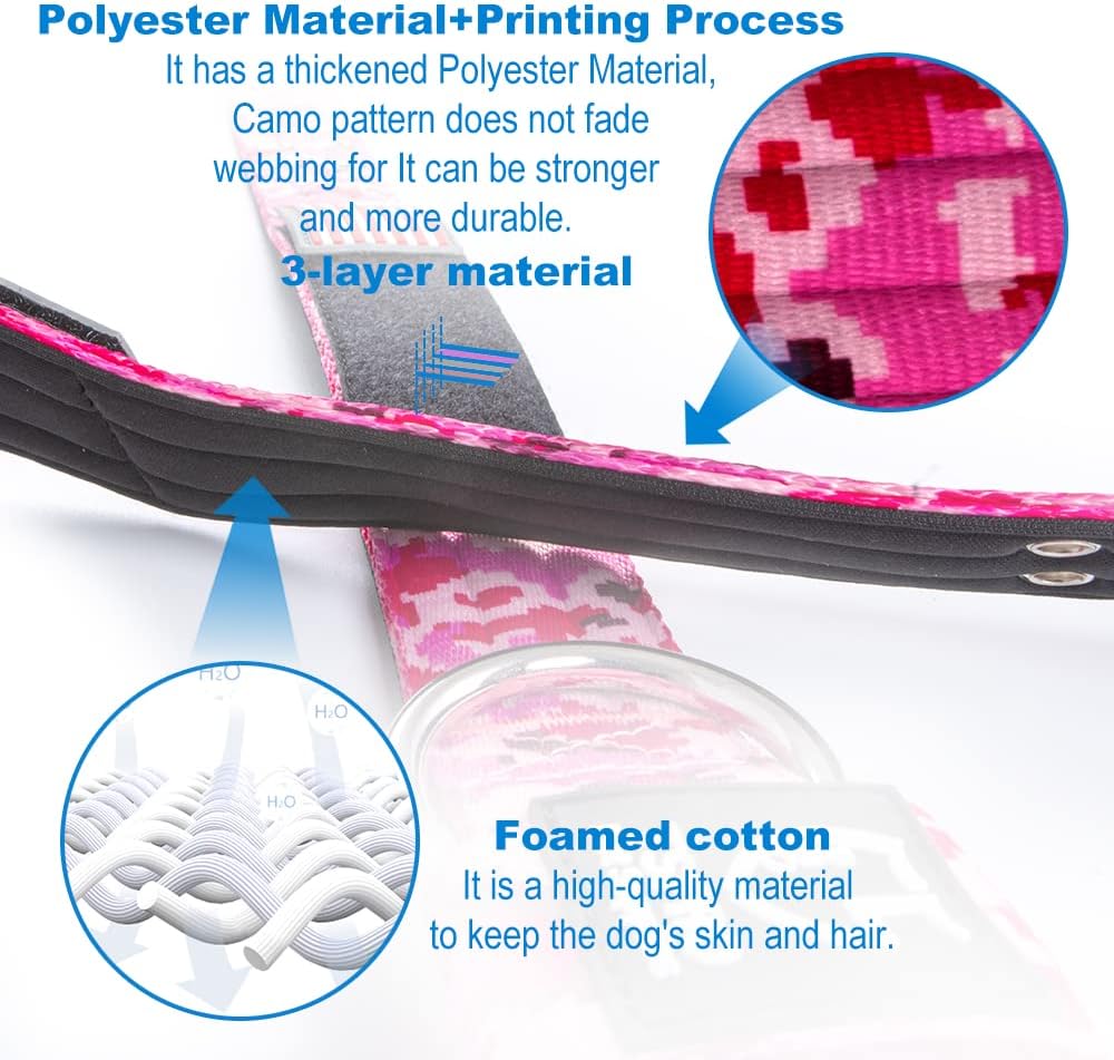 TSPRO Tactical Dog Collar 1.5 Inch Wide Thick Dog Collars with Heavy Duty Metal Buckle, Durable, Strong, Adjustable for Medium to Large Dogs (Camo Cyan L)