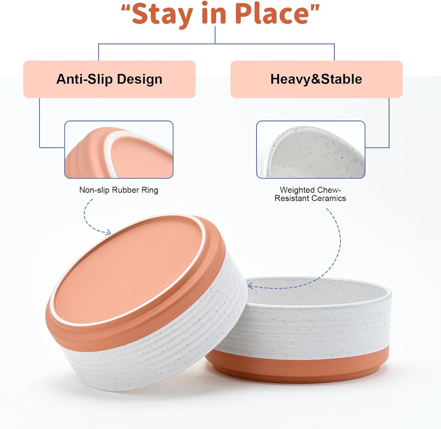 SPUNKYJUNKY Ceramic Dog and Cat Bowls 2 Pack, 5.1'' Dog and Cat Food Water Double Feeding Bowls Non-Slip for Cats and Puppy Small Sized Breed Microwave Dishwasher Safe - 13.5 OZ, 2pcs, Pattern White