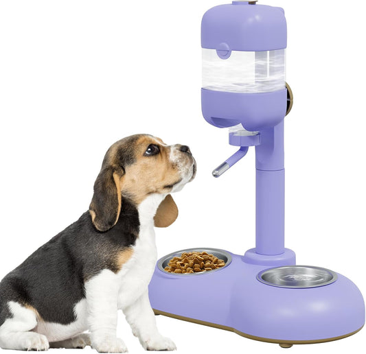 Dog Bowls with Puppy Weaning Bottles,3 in 1 Bowl Set with Water Dispenser and 2 Food Grade Stainless Steel Dog Bowls,15°Tilted Cat Food and Water Bowl Set for Cats,Bunnies,Ferrets