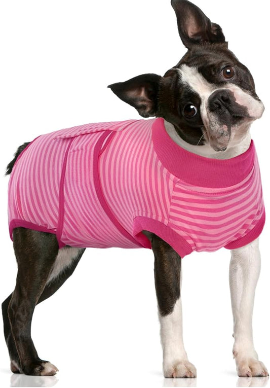 FUAMEY Recovery Suit for Dogs After Surgery,Soft Breathable Dog Bodysuit E-Collar & Cone Alternative Surgical Suit,Male Female Dog Neuter Spay Suits Anti Licking Wounds Onesie Rose Stripes M