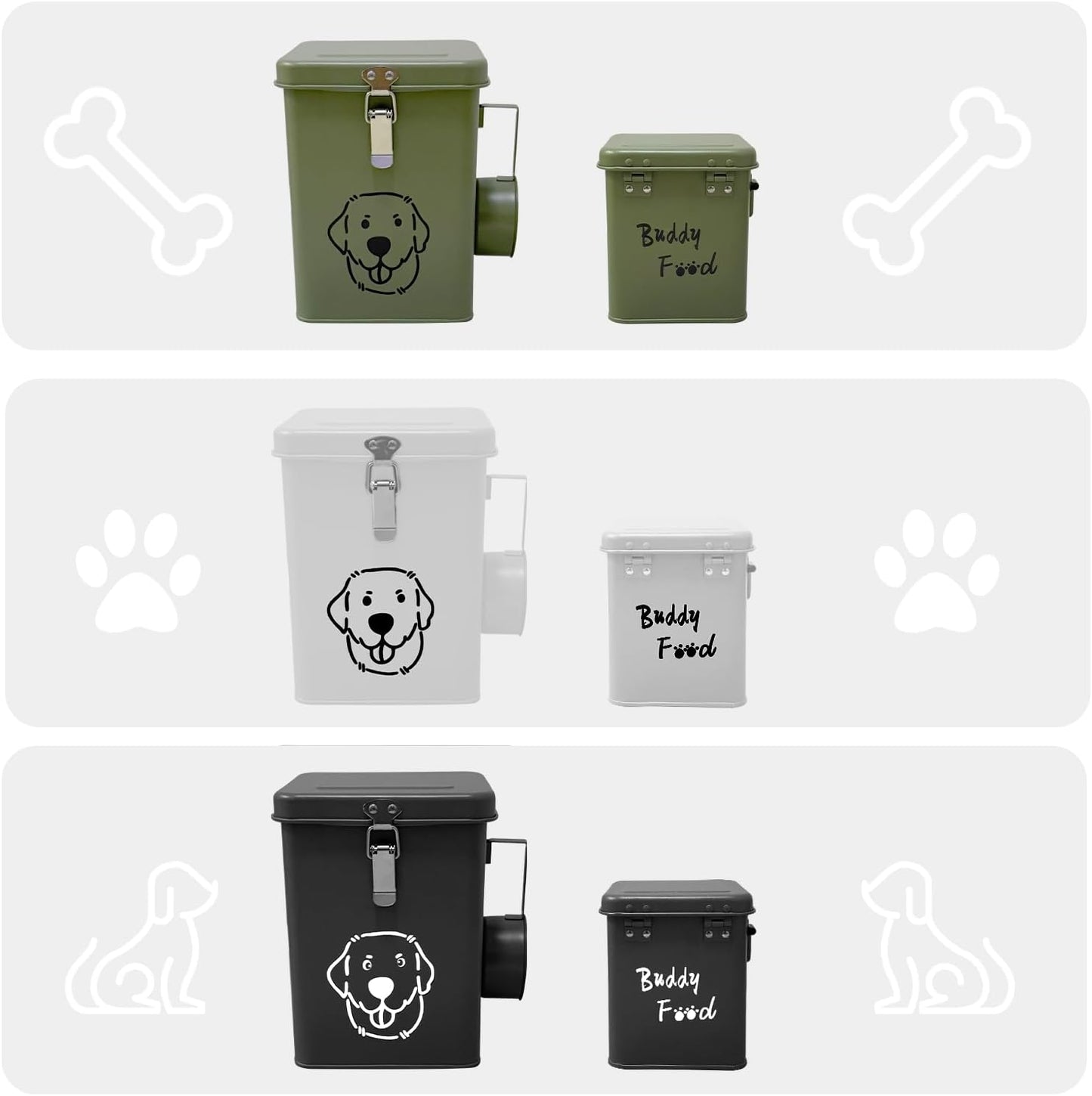 Dog Food Storage Container Airtight Dog Treat Container Pet Food Storage Containers Dog Treat Jar Tinplate Dog Treat Bin Olive Green