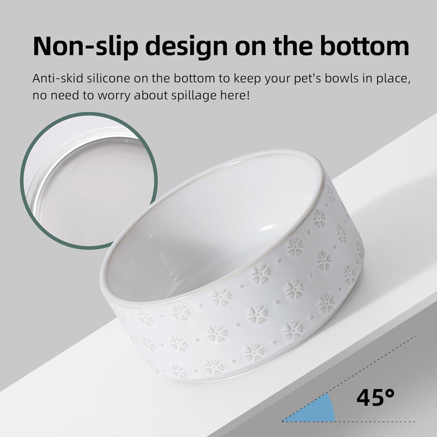 7.3inch Ceramic Dog Bowl, Food and Water Bowl for Medium Breed Dog, Pet Bowl for Replacement (Single Bowl, Arctic White)