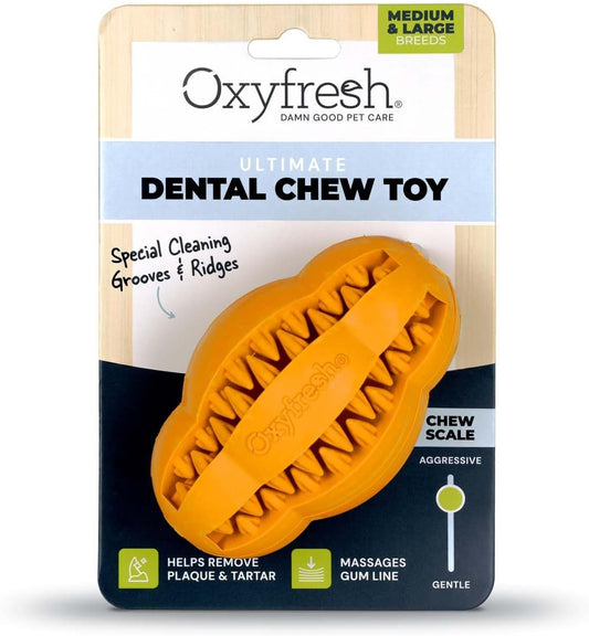 Oxyfresh Dog Dental Chew Toy - Best Durable Rubber Dog Toy for Tough Chewers – Helps Remove Plaque, Cleans Teeth & Freshens Breath Without Brushing (Large)