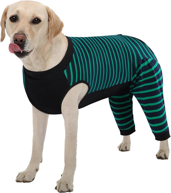 Kuoser Dog Recovery Suit, Anti Licking Dogs Rear Leg Sleeve, Abdominal Dog Surgical Suit with Pants Cover Protect Wounds, Dogs Elbow Protector Soft Pet Surgery Onesie Cone Alternative, Green XL