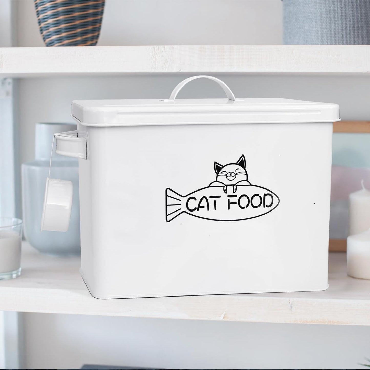 Large Dog and Cat Food Storage Container, Farmhouse Pet Food Storage Containers with Lid and Dry Food Scoop, Durable Airtight Cat Food Container, Great Gift for Pet Owners