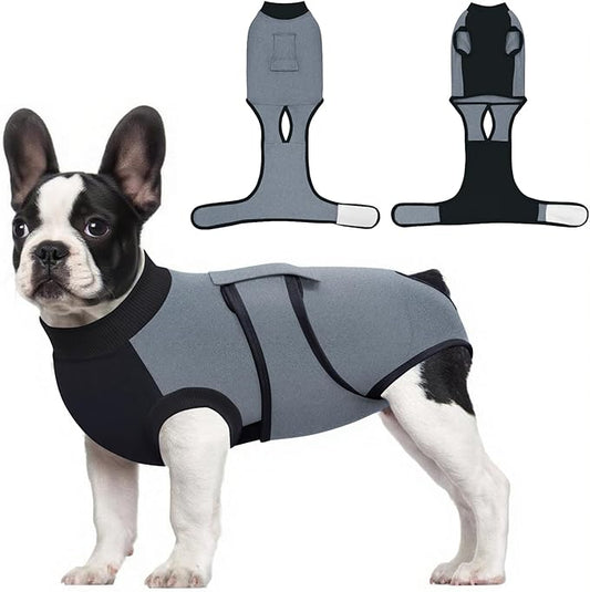 Idepet Dog Recovery Suit Female,Dogs Onesie Suit Surgery Male Breathable Pet Bodysuit for Spay Neuter E-Collar & Cone Alternative Surgical Suit Puppy Abdominal Anti Licking Wounds Shirt (Gray, S)