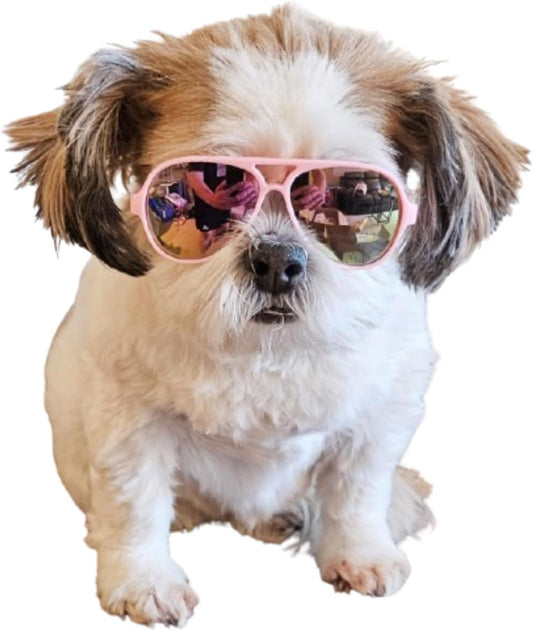 G029 Dog Cat Pet Aviator Sunglasses Glasses for Small Breeds up to 15lbs (Pink-Pink Mirror)