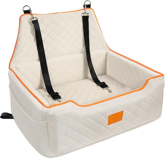Dog Car Seat for Large/Medium Dog, Booster Seat Under 55Lbs or 2 Small Dogs, Detachable and Washable Travel Pet Seat with Thick Cushion and Storage Pockets (Beige)