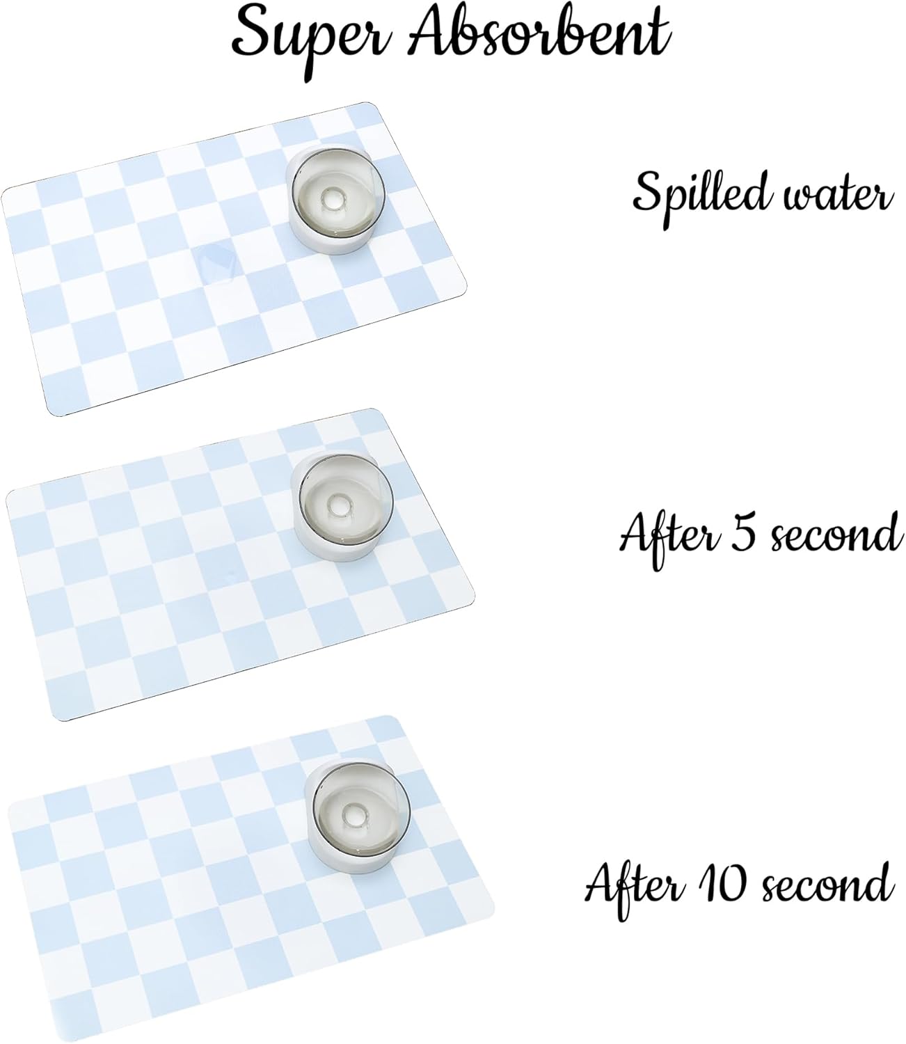 Ralxion Checkered Dog Feeding Mat, Absorbent Mats for Dog Food and Water Bowl, Dispenser, Retro Aesthetic Light Blue Checkerboard Pet Placemat for Dogs, Cats, Puppy Accessories, 16" X 24”