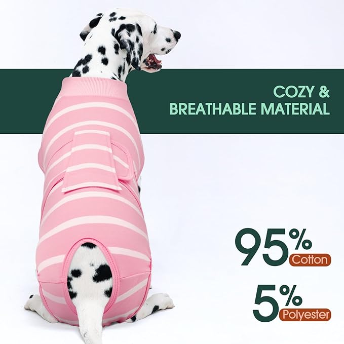Kuoser Recovery Suit for Dogs After Surgery, Soft Dog Surgery Suit Female Anti Licking Dog Onesie E-Collar & Cone Alternative, Breathable Pet Surgical Recovery Shirt, Pink Strips L