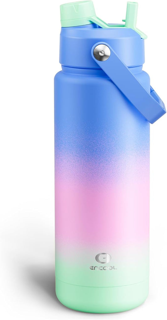 Insulated Water Bottle with Straw Stainless Steel Water Bottle, Leak-Proof, BPA-Free, Double Wall Vacuum Keeps Cold for 24 Hours for Sports, Travel, School (32 oz, Frosted Lilac)