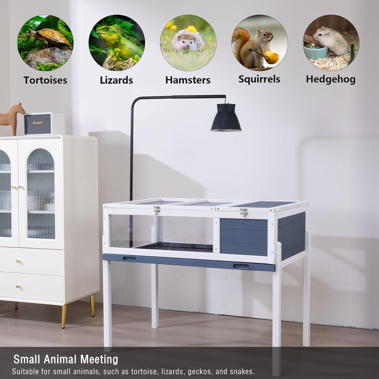 BIRASIL Wood Tortoise House, Indoor Turtle Habitat Reptile Cage, Tortoises Enclosure for Small Animals Lizards Hamster