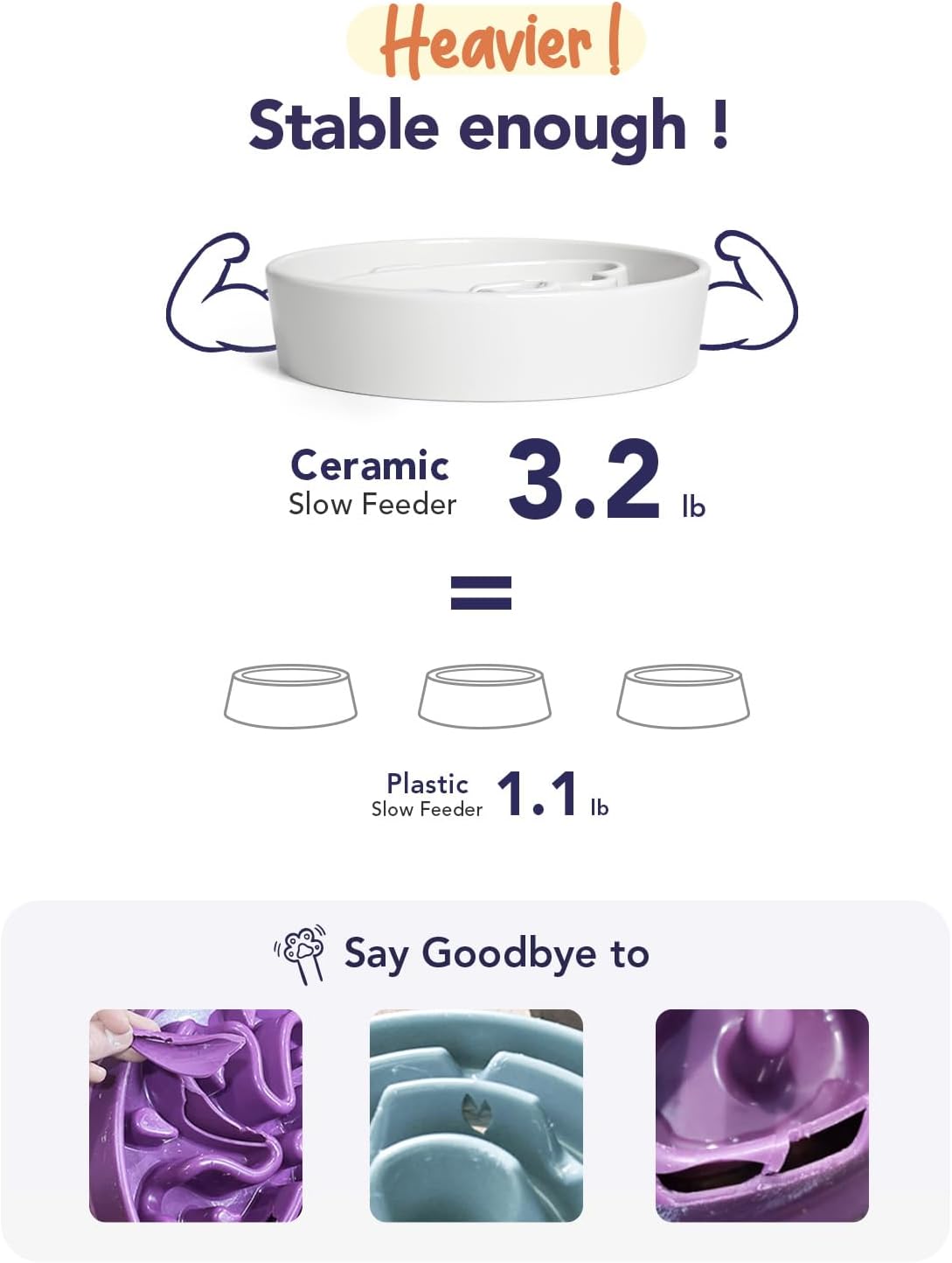 LE TAUCI Dog Bowls Slow Feeder Ceramic, 1.5 Cups Slow Feeding Dog Bowl Small Medium Breed, Puppy Bowl for Fast Eaters,Angel White