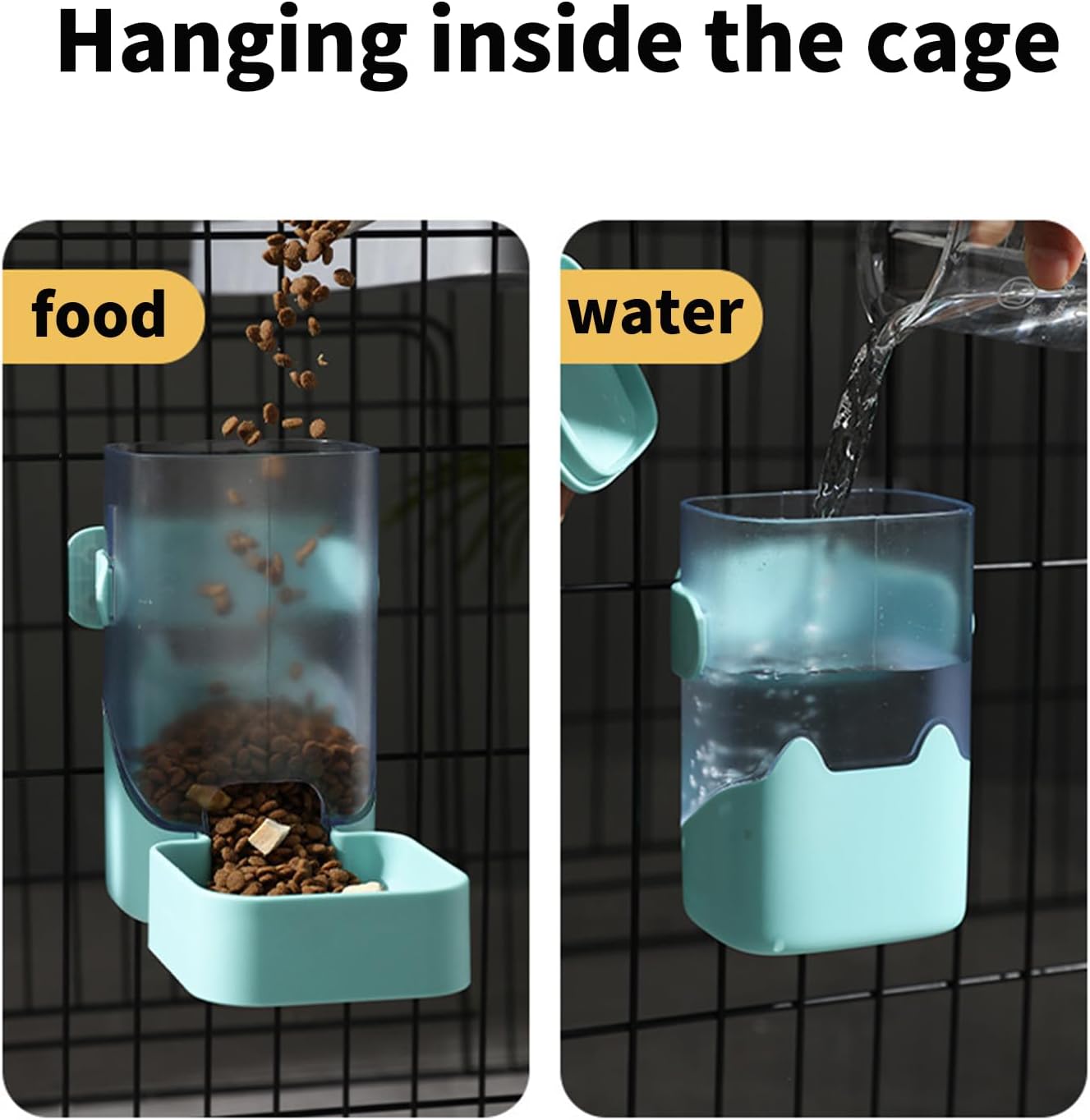 PODOO Rabbit Food Water Dispenser, 24oz No Drip Bunny Water Feeder, 34oz Large Hanging Automatic Pet Food Dispenser, Hanging Outside or Inside The Cage for Small Animals (Food+Water)