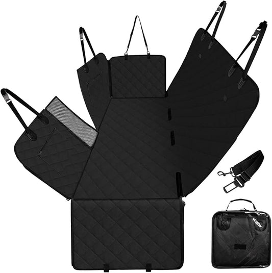 Dog Car Seat Cover for Back Seats 100% Waterproof with Metal Buckle Mesh Window Scratch Proof Heavy Duty Rear Backseat Protector Hammock for Pet, SUV Truck Vehicle Accessories, 54" x 58", Black