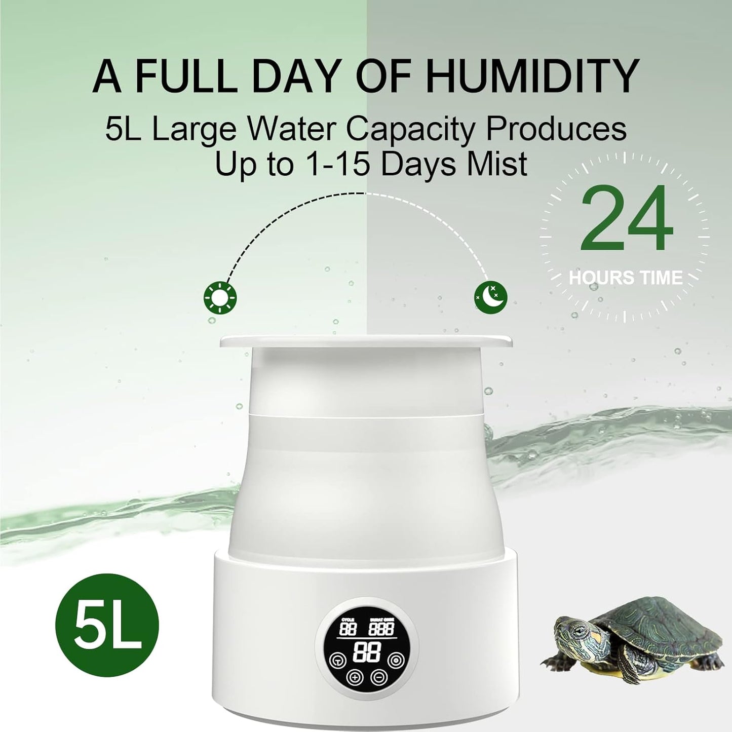 5L Foldable Automatic Reptile Mister with Timer, Fogger System with 360Adjustable Nozzles, Humidifier for Lizard, Snake, Amphibian, Frog, Plants, Terrarium