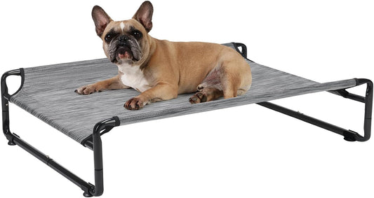 Veehoo Original Outdoor Elevated Dog Bed, Cooling Raised Dog Cot for Medium Dogs, Portable Standing Pet Hammock Platform with Washable Breathable Mesh, No-Slip Feet, Medium, Black Silver, CWC2201