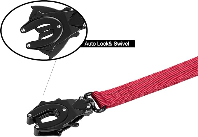 ICEFANG Tactical Dog Leash,K9 Training Walking Bungee Lead with 2 Control Handle,Heavy Duty Quick Release Metal Clasp,for Medium Large Breed (Reflective Red, 6 FT)