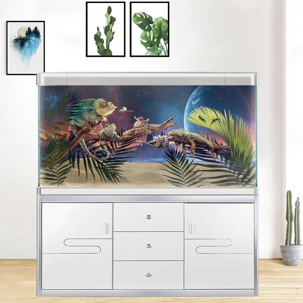 Scarlet Cosmic Aquarium Background,Cool Galaxy Parallel Space Themed Fish Tank Background, Tropical Desert Terrarium Background 48X20IN with 8 EVA Double-Sided Tape