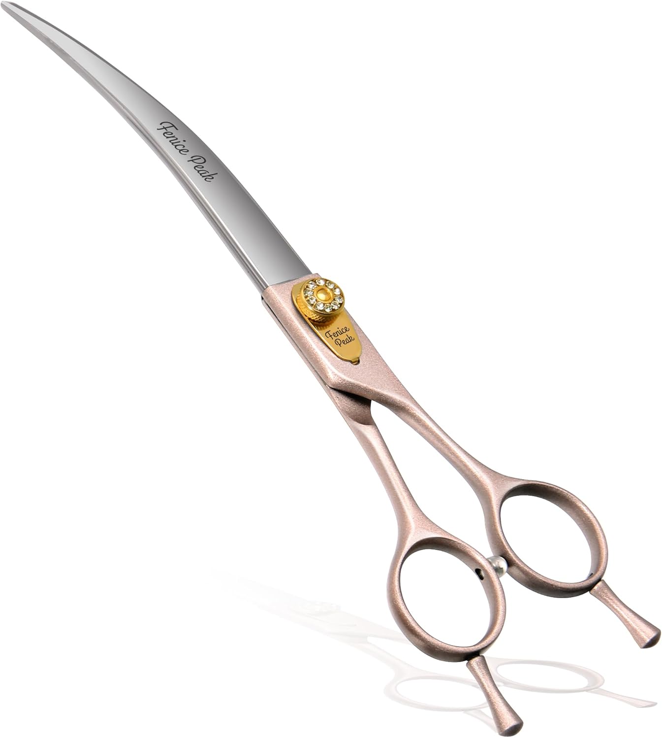 Fenice Peak Professional Curved Dog Grooming Scissors 8'' Rose Gold 440C Stainless Steel Pet Cutting Shears Safety Trimming Shearing for Dogs Cats
