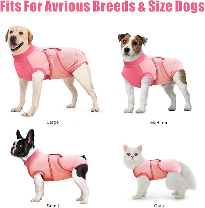 Idepet Dog Recovery Suit Female,Dogs Onesie Suit Surgery Male Breathable Pet Bodysuit for Spay Neuter E-Collar & Cone Alternative Surgical Suit Puppy Abdominal Anti Licking Wounds Shirt (Pink, M)