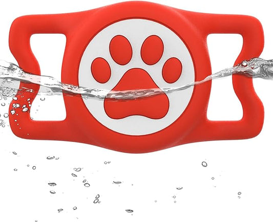 IP68 Waterpoof Dog Airtag Holder, Stretchy Silicone Full Body Covered Apple Air Tag Holder for Dog Cat Collar Fit All Width Collar (Red, 1 Pack)