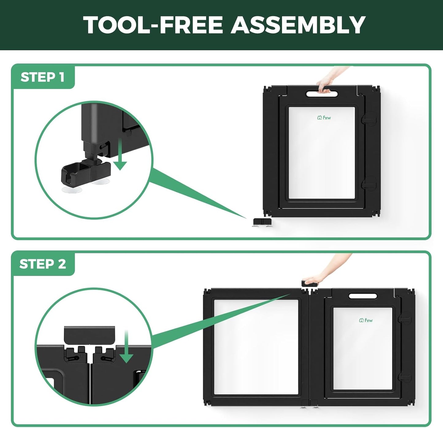 FXW AuraSpace Acrylic Indoor Unleashed Dog Playpen for Puppies and Small Dogs, 24 Inch, 10 Panels, Black