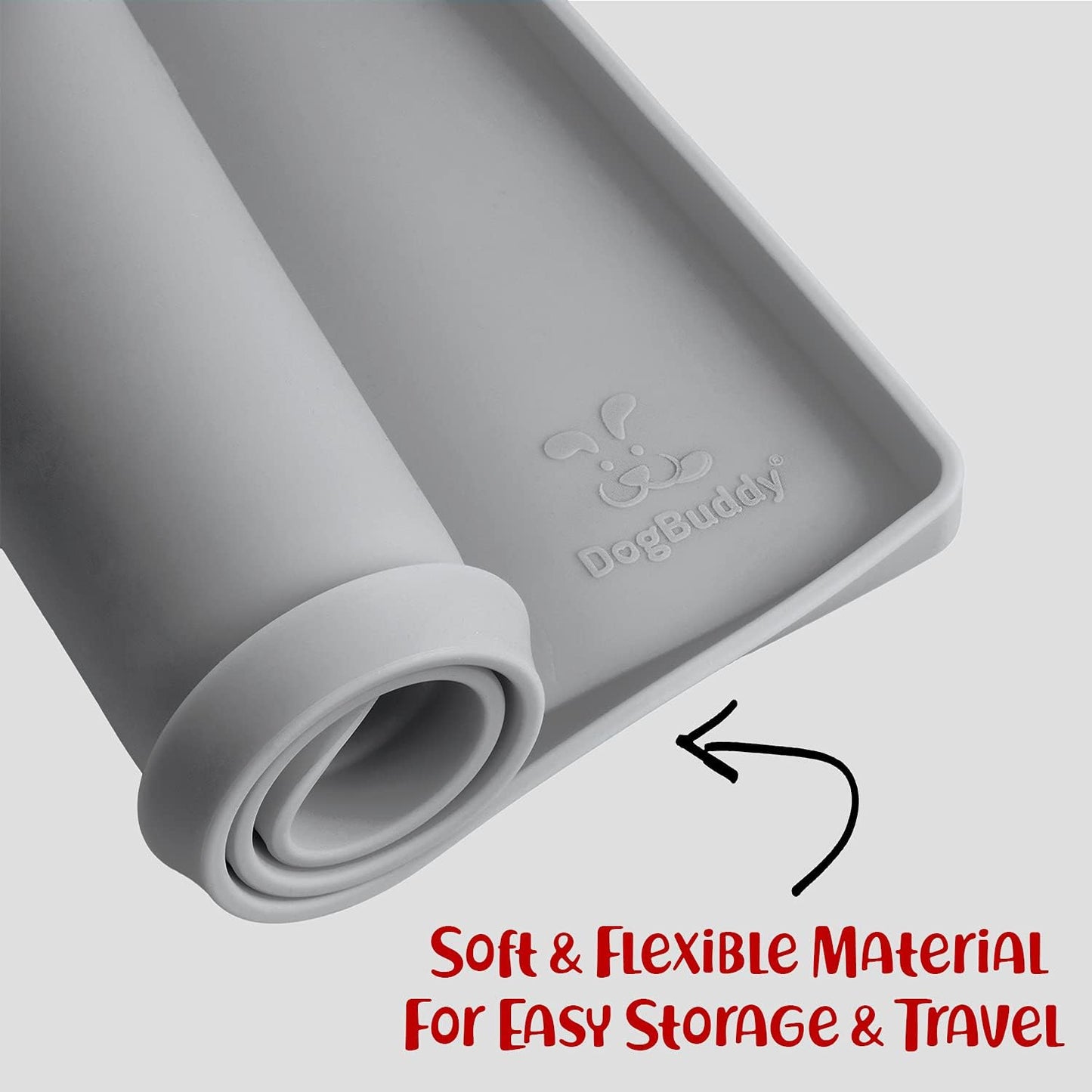 DogBuddy Dog Food Mat – Waterproof Dog Bowl Mat for Food and Water, Silicone Pet Feeding Mats for Floors, Non-Slip Placemat with High Edges for Dogs Bowls, Puppy Essentials (XS: 11" x 11", Mist)