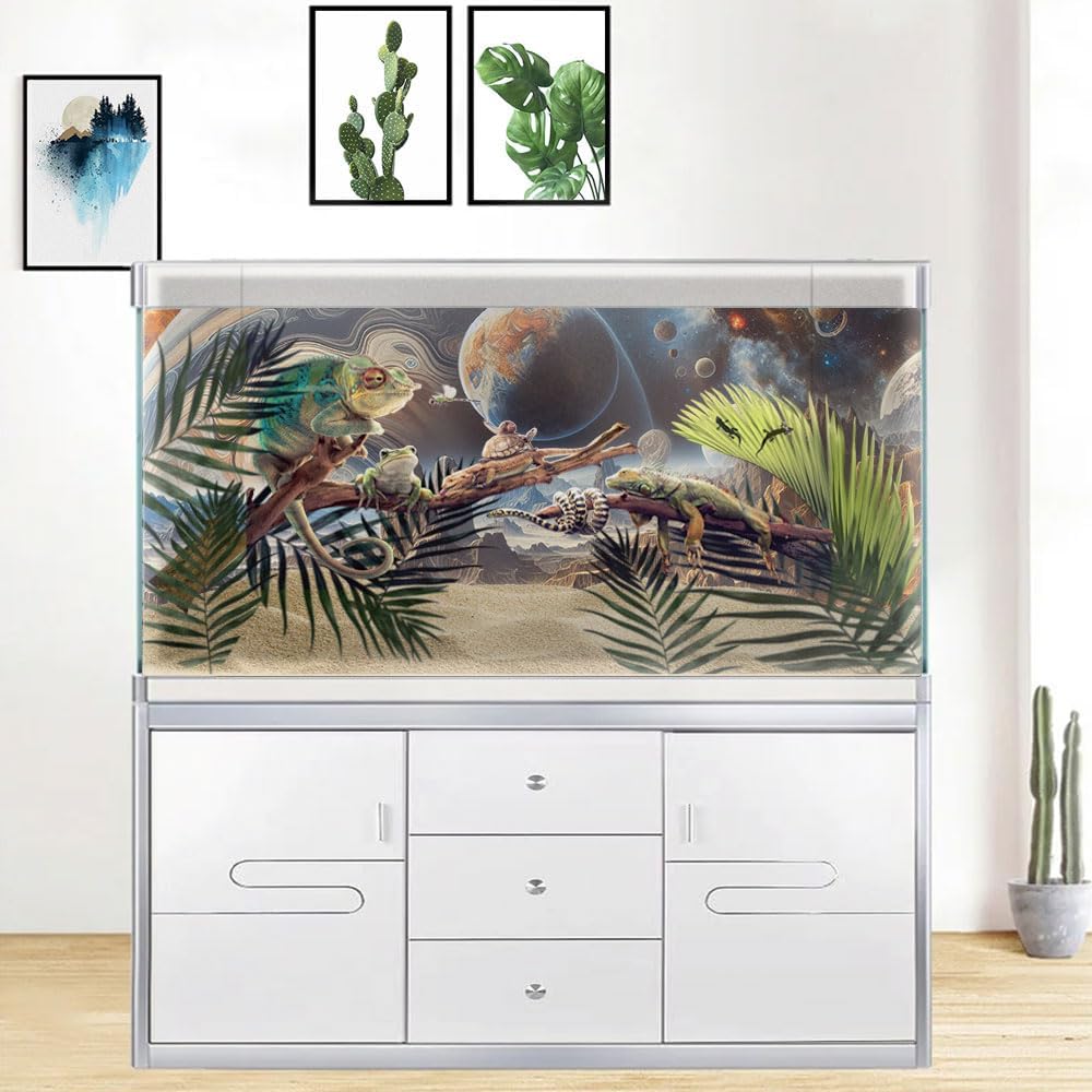 72X16IN Cosmic Spaceterrarium Background, Cool Parallel Space Themed Aquarium Reptile Habitat Background, Aquarium Background with 10EVA Double-Sided Tape