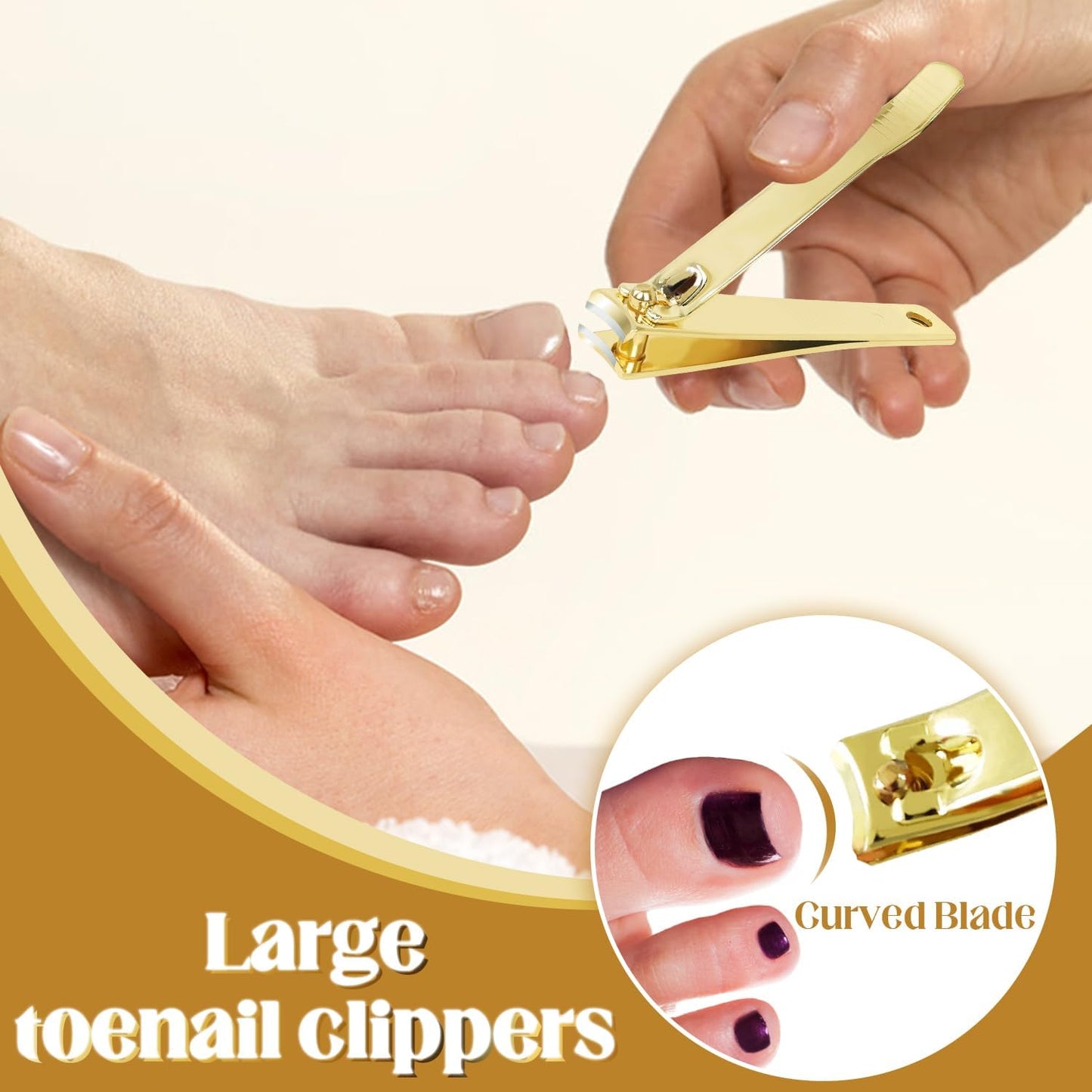 Rocutus 2pcs Portable Nail Scissors Set - Adult Pedicure Clippers and Small Household Foot Manicure Tools (Gold)