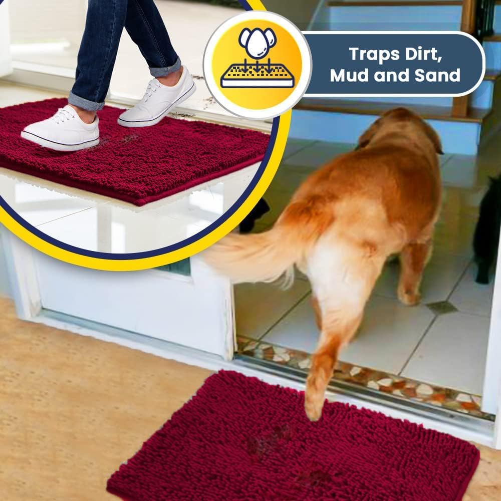 Muddy Mat® Original Dog Door Mat for Muddy Paws, Super Absorbent Microfiber, Non-Slip Washable Pet Rug, Quick Dry Chenille Entryway Carpet, Machine Washable Indoor Outdoor mat, Maroon 24"x60"